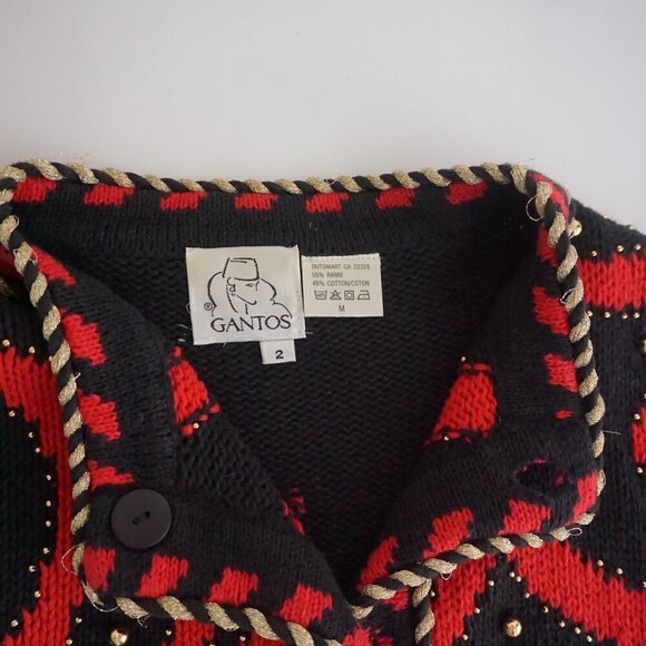 Vintage Gantos Black Knit Red Beaded Swirl Button Up Sweater M - Picture 11 of 13